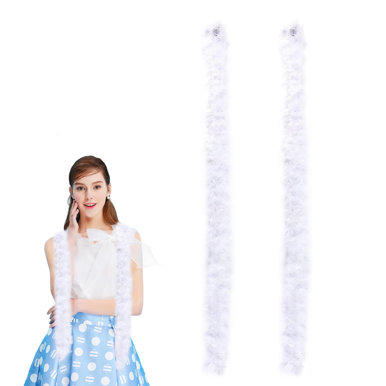 Ceboic 2 Pcs Colorful Feather Boas, 6.6ft Long Fluffy Feather Boa Fancy Dress Accessories for Women Girls Dancing Wedding Party Cosplay Halloween Christmas Carnival (White)