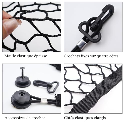 Car Boot Storage Net 110 x 60 cm – Extendable up to 220 x 120 cm – Elastic with 4 Hooks – For Most Cars