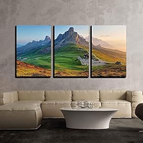3 Piece Canvas Wall Art - Dolomites Landscape - Modern Home Art Stretched and Framed Ready to Hang - 16"x24"x3 Panels