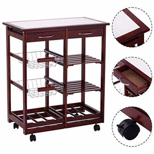 Portable 4-tier Rolling Wood Kitchen Trolley Cart w/Storage Drawers Dining Stand By Allgoodsdelight365