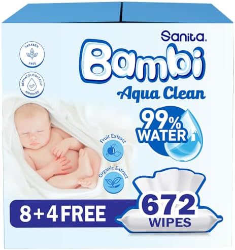 Sanita Bambi Water Wipes, 12X56, 672 Baby Wet Wipes price in Saudi