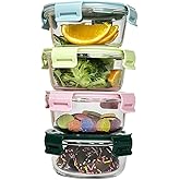 B.GUBOBOYA 12OZ Round Glass Food Storage Containers With Lids, 1.5 Cup Round Meal Prep Containers with Lid BPA-Free, Small Glass Food Bowl for Soup Leftover, Microwave, Dishwasher, Freezer Safe-4 Pack