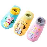 Toddler Kids Cute Thick Warm Non-Slip Cozy Socks Winter (Pack of 3) (Girls, 1 Years)