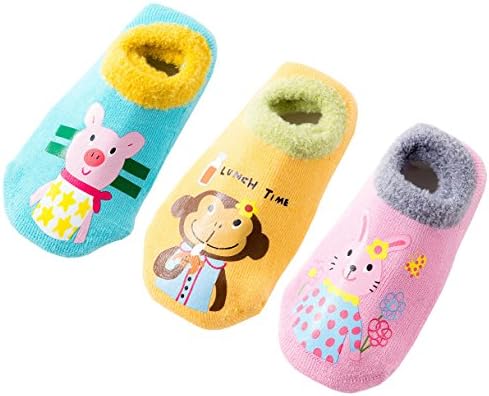 Toddler Kids Cute Thick Warm Non-Slip Cozy Socks Winter (Pack of 3)