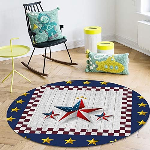 Extremely Tender Flooring Carpet Comfortable Runner Rug Children Play Mats for Dwelling Room Bed room Nursery Decor Independence Day American Flag Pentagram Retro Wooden Grain Pink Plaid Spherical Space Rug- 6ft Diameter