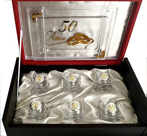 CRISTALERIA DE BOHEMIA Bohemian Glassware Set of 50 Years with Tray in Gold gold