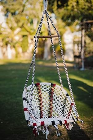 Patiofy Large Size Swing chair with Hanging kit (120 Kgs Capacity, White-Red) Made in India