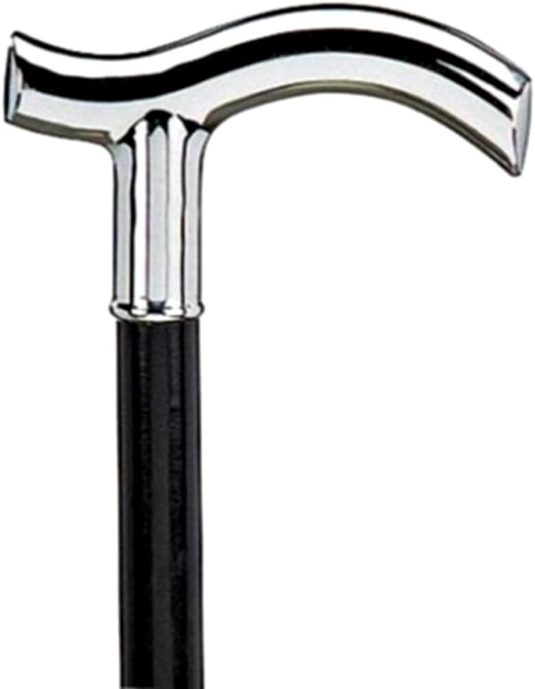 Walking Stick Bismarck XL Larger Mirror-polished Chrome-plated Fritz Grip, Set on a Stick Made from Silk-matt Black Varnished Beech Wood, Includes Slim Buffer