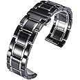 Nice Pies Ceramic Watch Band Universal strap with Quick Release Pins Butterfly Buckle Deployment Clasp Bracelet 14mm 16mm 18mm 20mm 22mm White Black