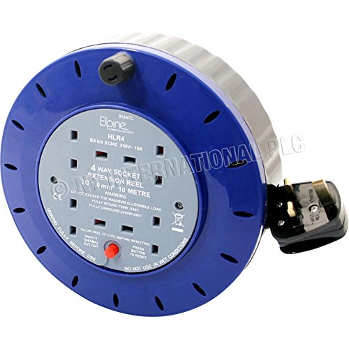 Elpine 10M 4 Way Socket Cable Reel Extension Lead With Safety Thermal Cut Out