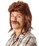 ALLAURA 80’s Brown Mullet Wig for Men Funny Redneck 80s Costume Wigs American Accessories