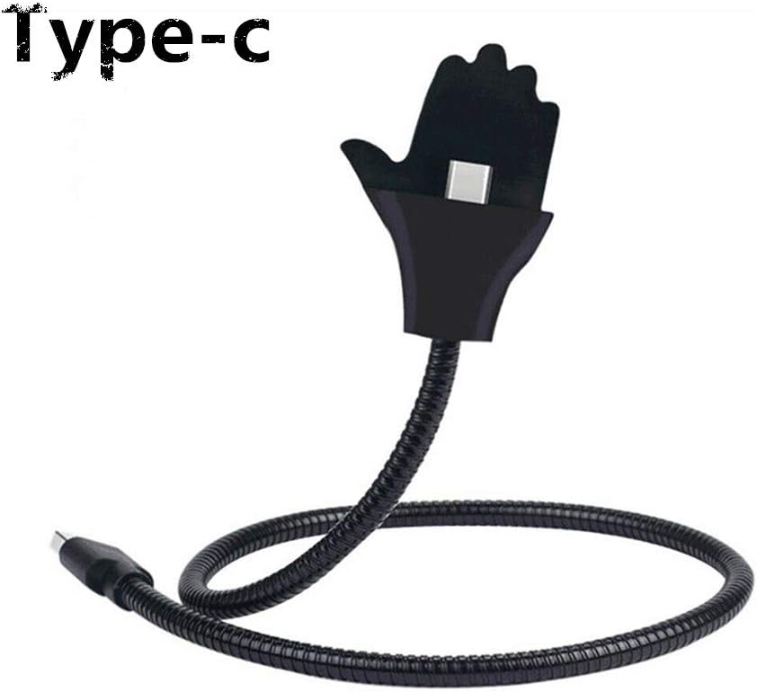 Flexible Phone Dock with Charger,Lazy Stand Up Charging Cable Flexible Phone Data Cable Holder Bracket Compatible with iPhone/Android/Typec (Black, Android)
