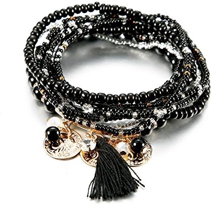 FEDONA Multilayer Bohemian Beaded Bracelet Crystal Pendant Stretch Beach Bangle Bracelet