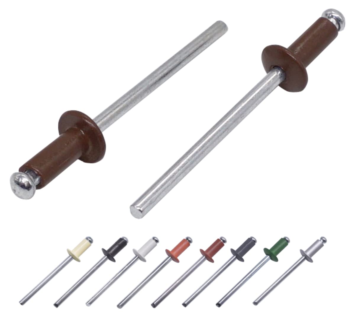 (Pack of 100 pcs) Painted Blind Rivets 3.2 x 8 mm, Dome Head, DIN 7337, Aluminum Rivet and Steel Mandrel, Pop Rivets (100, Sepia Brown RAL 8014)