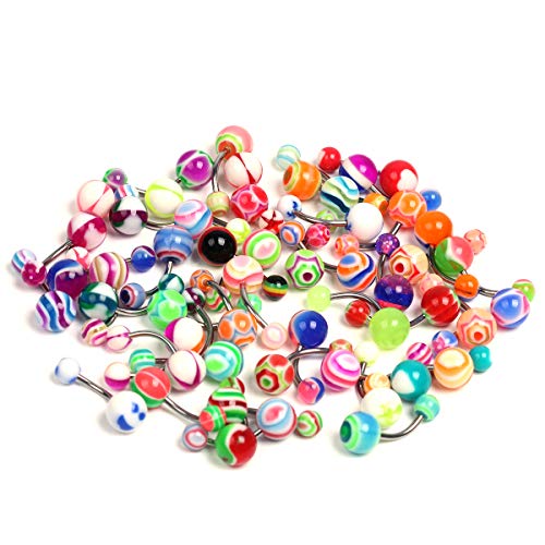 CrazyPiercing Wholesale Lot of 50pcs Belly Navel Button Rings Bar Barbells Ball Acrylic Steel