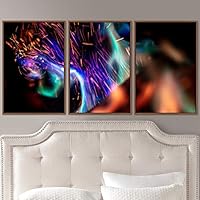 3 Piece Framed Canvas Wall Art Abstract Geometric Lights Mixed Media Canvas Prints Home Artwork Decoration for Living Room,Bedroom - 16