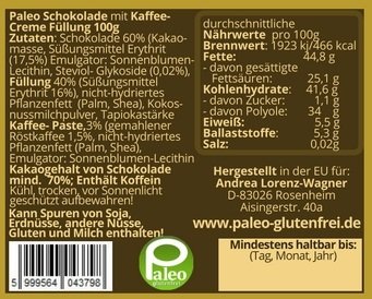 4x Paleo Schokolade - 4 verschiedene Sorten - 4 verschiedene Creme-Füllungen Laktosefrei Glutenfrei Milchfrei – Bild 3