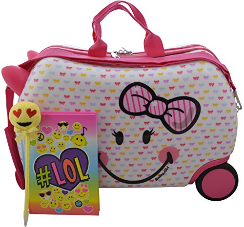 Smiley Emoji Kids CarryOn Luggage 20" Ride-On Suitcase w/ Bonus Notebook and Pen (Pink Cutie)