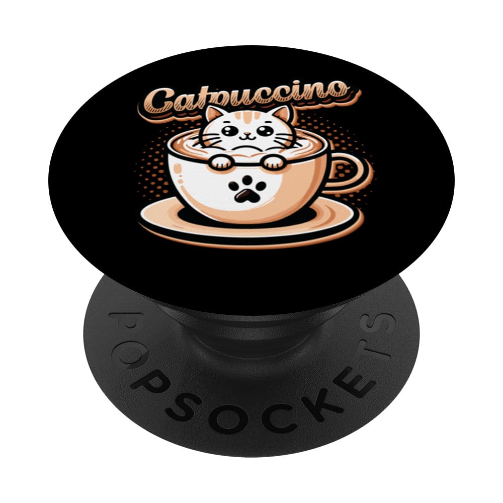 Catpucciono Cute Cat Sitting In A Cappuccino Coffee Lover PopSockets Swappable PopGrip