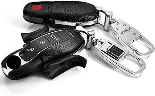 Black Leather Layer in Hard Plastic Keyless Remote Entry Fob Case Cover for Porsche Macan Panamera Cayenne Boxster Cayman 911