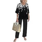 LOZ Lounge Sets for Women 2026 Summer Casual 3/4 Sleeve Shirts Wide Leg Pants Matching Tracksuit Sets Travel Outfits