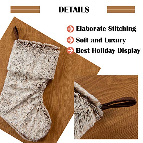 GMOEGEFT Christmas Stocking 20.5 Inches Brown Plush Faux Fur Xmas Tree Holiday Decorations Ornaments
