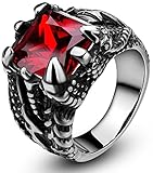 Somen Men's Stainless Steel Ring Gothic Dragon Claw Design with Red Stone (9.5)