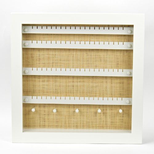Izzy Jewel Box - Medium White Raffia Wall-Mounted Earring Jewelry Organizer Box