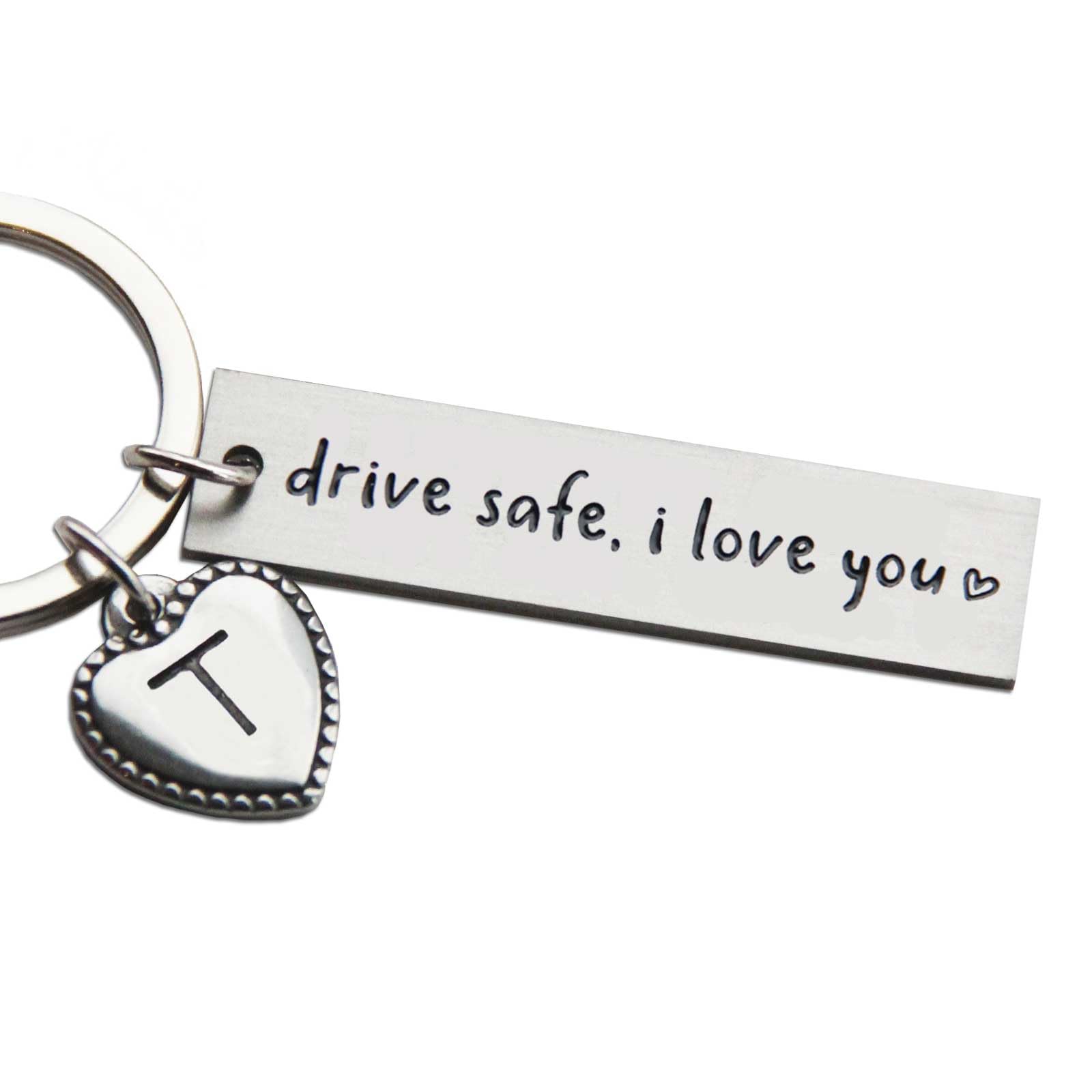 Personalized Initial Key Chain Gift, Drive Safe I