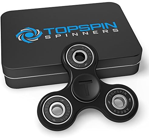 TOPSPIN EDC Fidget Tri Spinner - Durable Injection Mold | TOPSPIN ABEC-9 Lubricated Bearings w/ 2 min+ Spin Times | Custom Molded Caps | Relief for ADHD, ADD, Anxiety, Stress, Autism (Black)