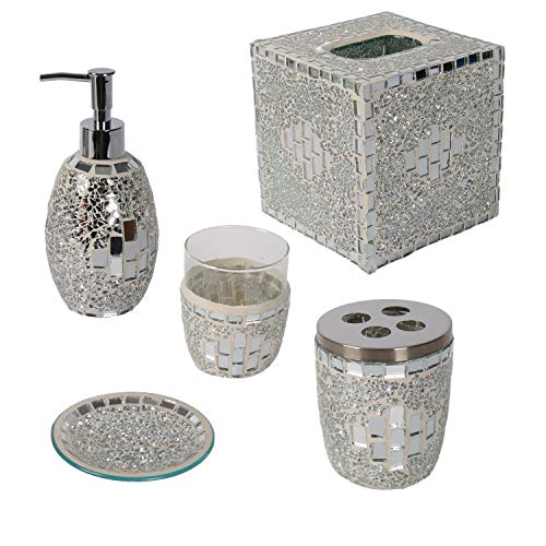 COMMODA Silver Mosaic Bathroom Accessories Set, 5 Piece Bath Set