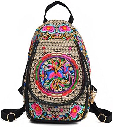 Women Handmade Flower Embroidered Bag Canvas National Trend Embroidery Ethnic Backpack Travel Bags Schoolbags Mochila (Style 3)