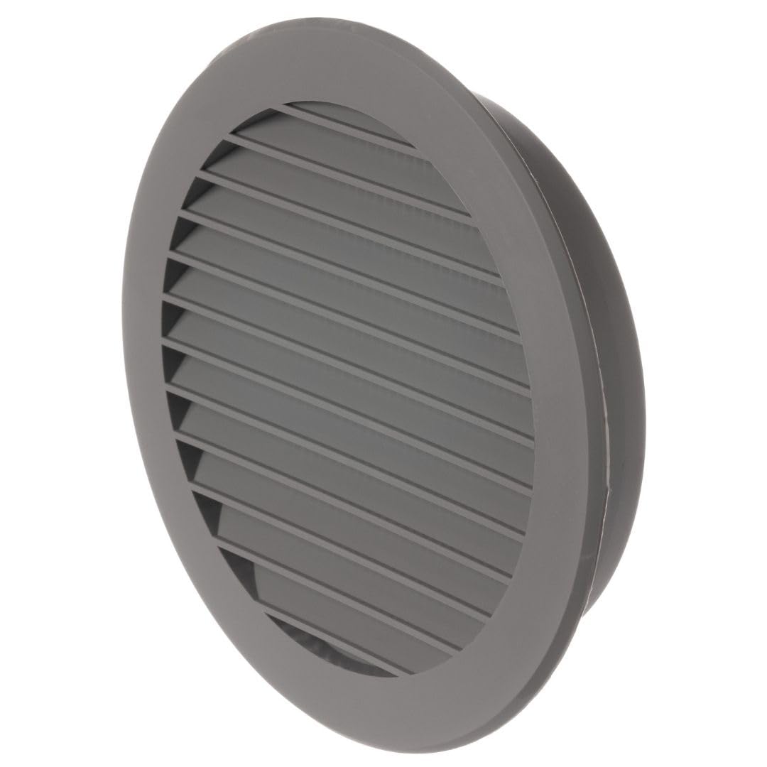 Ø 125mm / 5 inch Grey Plastic Ventilation Grille - Air Vent Cover with Insect Protection for Kitchen, Bathroom & HVAC Systems