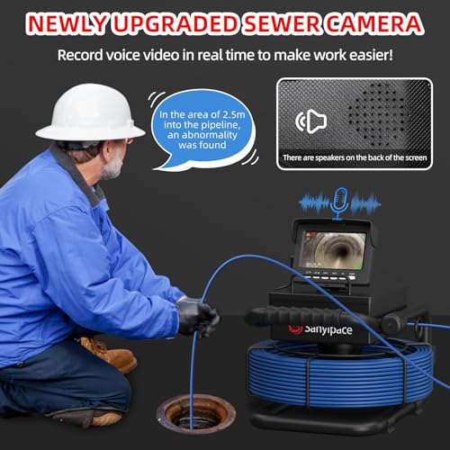 Sanyipace 20m Inspection Camera with DVR, Sewer Pipe Inspection Camera with Audio Recorder, 5600 mAh Battery, 8 Adjustable LED Lights, 32GB Card Included