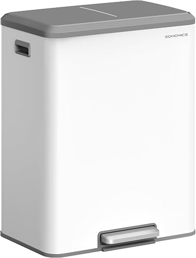 SONGMICS Kitchen Bin 2 x 8 Gal Double Rubbish Bin Stainless Steel Soft Close Lid