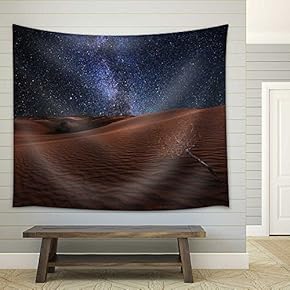 Amazing Views of The Gobi Desert Under The Night Starry Sky - Fabric Wall Tapestry Home Decor - 51x60 inches