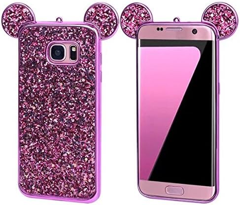 Max BLV Samsung Galaxy S7 Edge Phone Case,Galaxy S7 Edge Luxury Bling Glitter Diamond Sparkle Cartoon Mouse Ears Soft TPU Case Cover,Rose