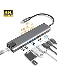 USB C Hub - Creatck 8 in 1 Aluminum  Type C Adapter with 4K HDMI Port, Ethernet 1000mbps RJ45 Port, 2 USB 3.0 Ports, USB-C Power Delivery, TF SD Card Reader, Compatible for USB C Devices