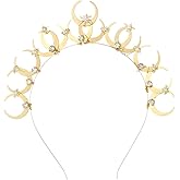 Urieo Rhinestone Moon Crown Headband Gold Star Headpiece Crystal Tiara Headbands Parties Hair Accessory for Women