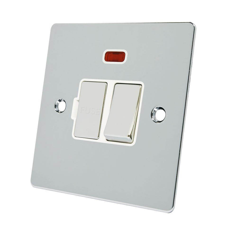 Alliance Electrical FPCSFNWC 13 A White Insert Flat Switched Fused Spur Metal Rocker Switch with Neon Indicator - Polished Chrome