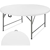 JALANCY 5 FT Round Folding Table | White | Portable Plastic Table | with Carrying Handle Heavy Duty Portable Plastic Commercial Table Steel Legs for Party, Dining, Wedding, Events, Camping