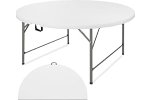 JALANCY 5 FT Round Folding Tables with Carrying Handle 60 inch Heavy Duty Portable Plastic Commercial Table Steel Legs for Party, Dining, Wedding, Events, Picnic Indoor, Outdoor (White,1 Pack)