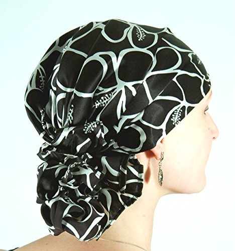 The beaubeau® Real Silk Head Scarf Chic and Comfortable, Gorgeous Black with White Blooms Pre-Tied Chemo Hat, Beanie, Turban or Tichel, Headwear Specially Designed for Women with Cancer or Alopecia - Thumbnail 7