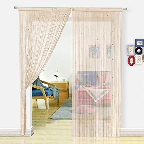 HSYLYM String Curtains Spaghetti Door Beads Light Weight Colourful Dense Bead Curtains for Party Decorations,Champagne, 244x229cm