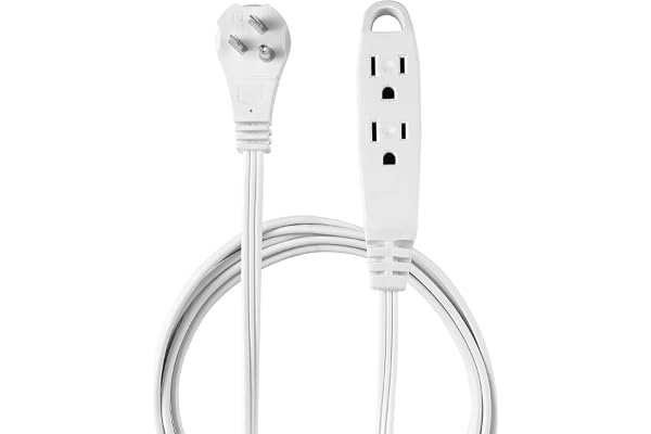 Globe Electric 24302 10ft Medium Duty 3-Outlet Indoor Extension Cord, Grounded, Right Angle Plug, White