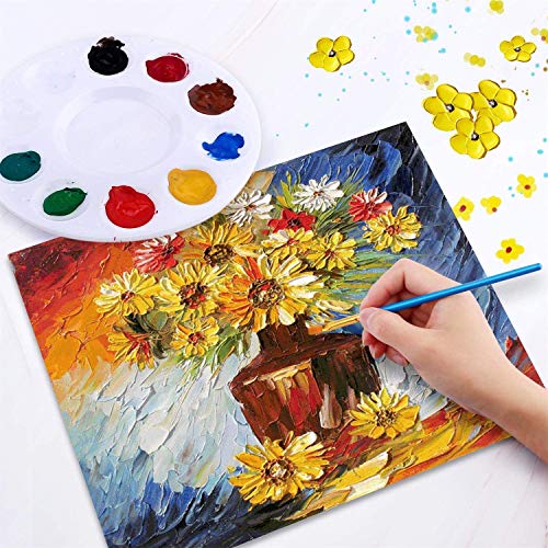 Acrylic Painting and Paint Easel Palettes Set,20 pcs Nylon Hair Paint Brushes 1 Tabletop Easel Stand 3pcs 8x10\'\' Canvas Panels 5 Pcs Paint Plattes for Kids Adult Party Acrylic Painting Crafts
