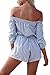 Simplee Apparel Womens Off Shoulder Long Sleeve Striped Short Jumpsuit Romper,Blue,4/6