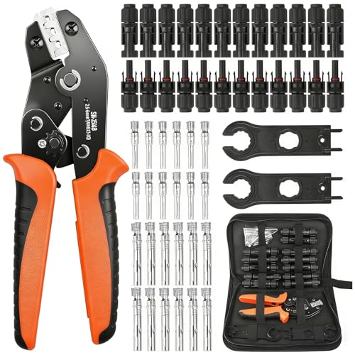 Crimper Terminals for 2.5/4.0/6.0 M² Solar Cable, 12 Pairs Solar Connectors, 2 Pieces Keys, for Mounting Solar Panels Cables