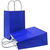 AZOWA Gift Bags Medium Kraft Paper Bags with Handles (9.8 x 7.5 x 3.9 in, Royal Blue, 25 Pcs)