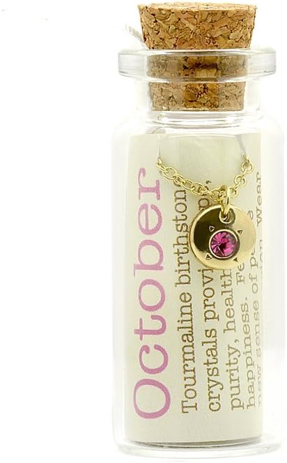 Crystal Birthstone Necklace Message in a Bottle Pendant for Women and Girls, 14K Gold Dipped with Adjustable Chain Birthstone Necklace